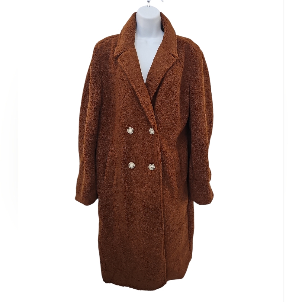 New Wishlist Sherpa Fleece Jacket Women Size M Brown Button Front